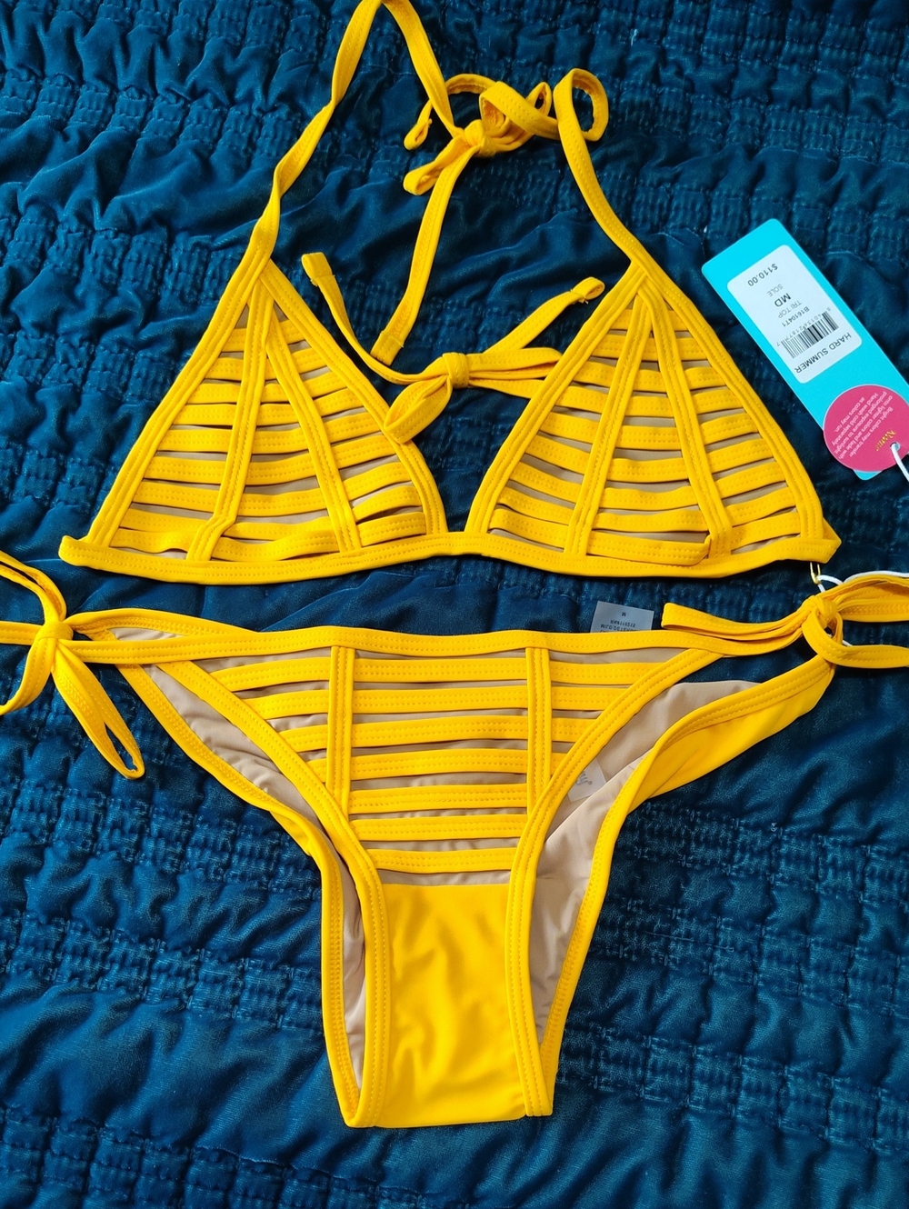 Yellow Strappy Triangle Bikini Set - Women Swim
